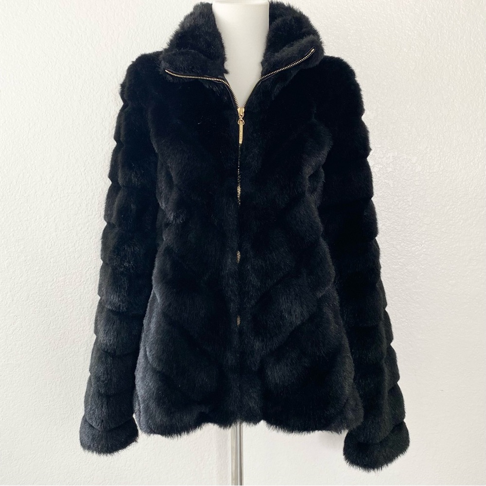 ELLEN TRACY Black Faux Fur Jacket Coat